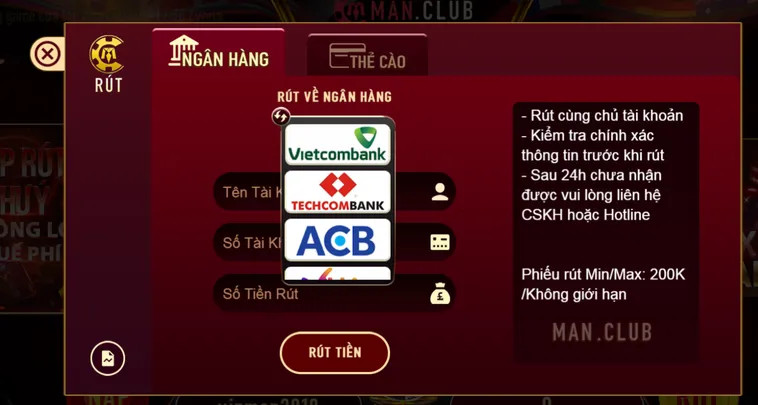 Rút Tiền Về Tài Khoản Ngân Hàng Tại ManClub Với Hệ Thống Giao Dịch Tự Động Giúp Bạn Tận Hưởng Thành Quả Cực Nhanh